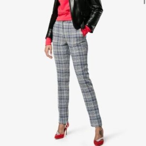Blue cotton and wool blend Tartan High Waisted Trousers from Off-White. - Picture 6 of 9